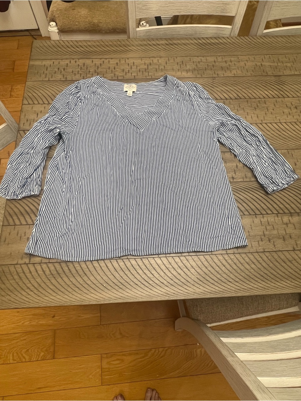 St. John's Bay Navy and White Striped V-Neck Blouse